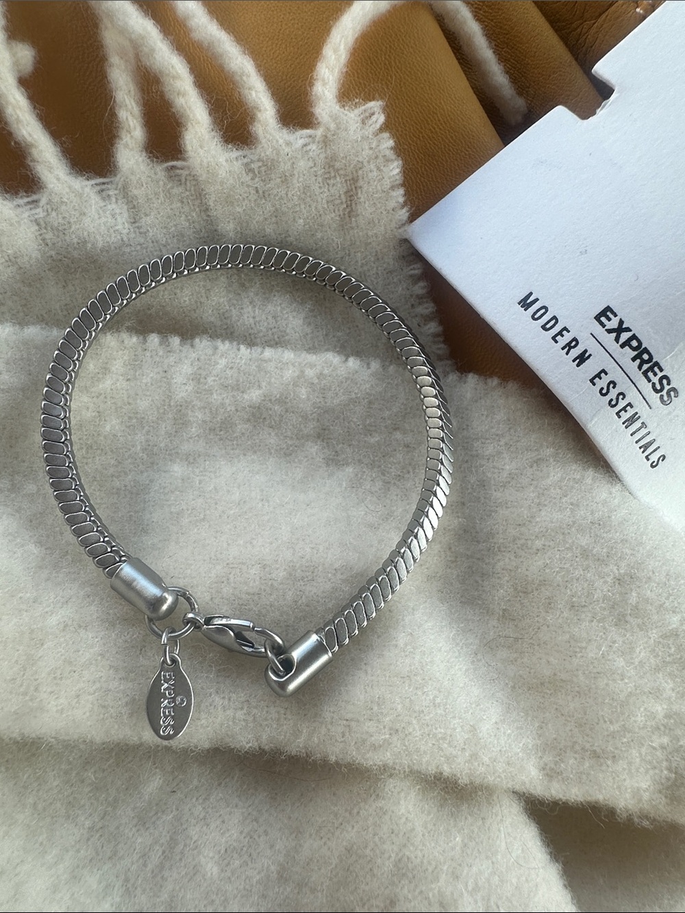 Express Modern Essentials New Silver-Tone Herringbone Bracelet with Branded Tag